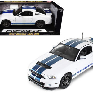 2013 Ford Shelby Cobra GT500 SVT White with Blue Stripes 1/18 Diecast Car Model by Shelby Collectibles