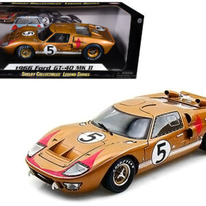 1966 Ford GT-40 MK II RHD (Right hand Drive) #5 Gold 24H of Le Mans 1/18 Diecast Model Car by Shelby Collectibles