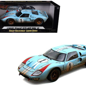 1966 Ford GT-40 MK II #1 Light Blue Miles - Hulme Le Mans (Dirty Version) 1/18 Diecast Model Car by Shelby Collectibles