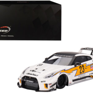 Nissan LB-Silhouette WORKS GT 35GT-RR Ver.1 RHD (Right Hand Drive) #23 White with Yellow Stripes "LB Racing" 1/18 Model Car by Top Speed