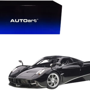 Pagani Huayra Gloss Black with Silver Stripes and Silver Wheels 1/12 Model Car by Autoart