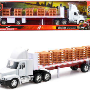 Freightliner Century Class S/T Flatbed Truck White with Pallet Accessories "Long Haul Trucker" Series 1/32 Diecast Model by New Ray