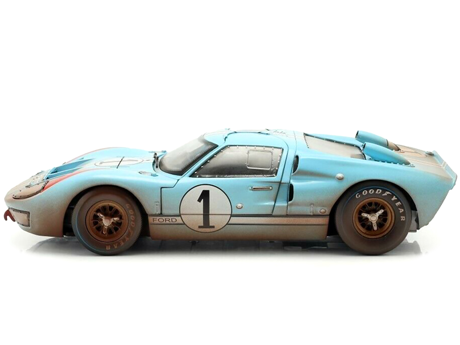 1966 Ford GT-40 MK II #1 Light Blue Miles - Hulme Le Mans (Dirty Version) 1/18 Diecast Model Car by Shelby Collectibles - Image 2