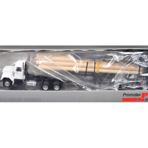 GMC Super B Log Truck and Trailer White with Log Accessories 1/87 (HO) Plastic Model Car by Promotex