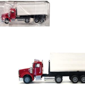 Peterbilt 367 Roll-Off Dump Truck Red with White Box 1/87 (HO) Plastic Model Car by Promotex