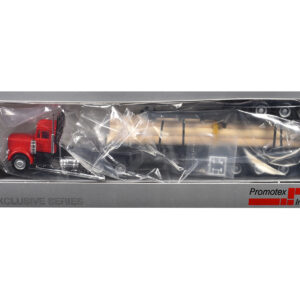 Peterbilt Super B Log Truck and Trailer Red with Log Accessories 1/87 (HO) Plastic Model Car by Promotex