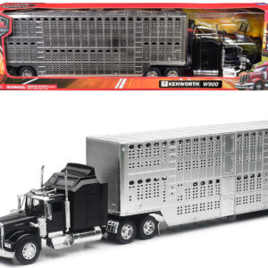 Kenworth W900 Truck Black with Pot Belly Livestock Chrome "Long Haul Truckers" Series 1/32 Diecast Model by New Ray