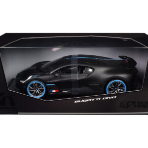Bugatti Divo Carbon Fiber with Blue Accents "Carbon Series - Bburago 50th Anniversary" 1/18 Diecast Model Car by Bburago