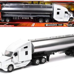 Kenworth T680 Truck White with Oil Tanker Trailer Chrome "Long Haul Trucker" Series 1/32 Diecast Model by New Ray