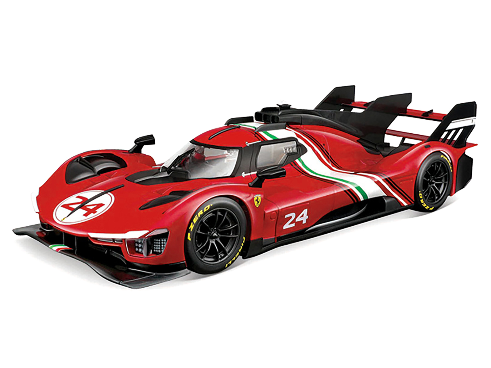 Ferrari 499P Modificata #24 Red with Italian Flag Stripes "Racing" Series 1/18 Diecast Model Car by Bburago - Image 2