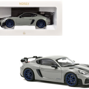 2023 Porsche Cayman GT4 RS Weissach Pack Chalk Gray with Carbon Hood Stripes 1/18 Diecast Model Car by Norev