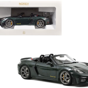2023 Porsche 718 Spyder RS Weissach Pack Forest Green Metallic with Carbon Hood Stripes 1/18 Diecast Model Car by Norev