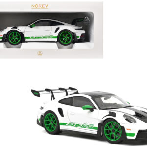 2022 Porsche 911 GT3 RS Weissach Pack White with Green Stripes And Carbon Hood and Top 1/18 Diecast Model Car by Norev