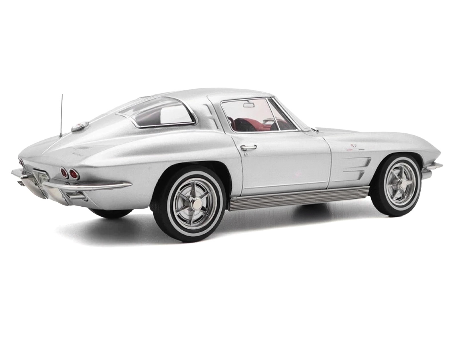 1963 Chevrolet Corvette Sting Ray Sebring Silver Metallic with Red Interior 1/18 Diecast Model Car by Norev - Image 4