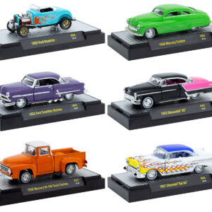 "Auto Meets" Set of 6 Cars IN DISPLAY CASES Release 88 Limited Edition 1/64 Diecast Model Cars by M2 Machines