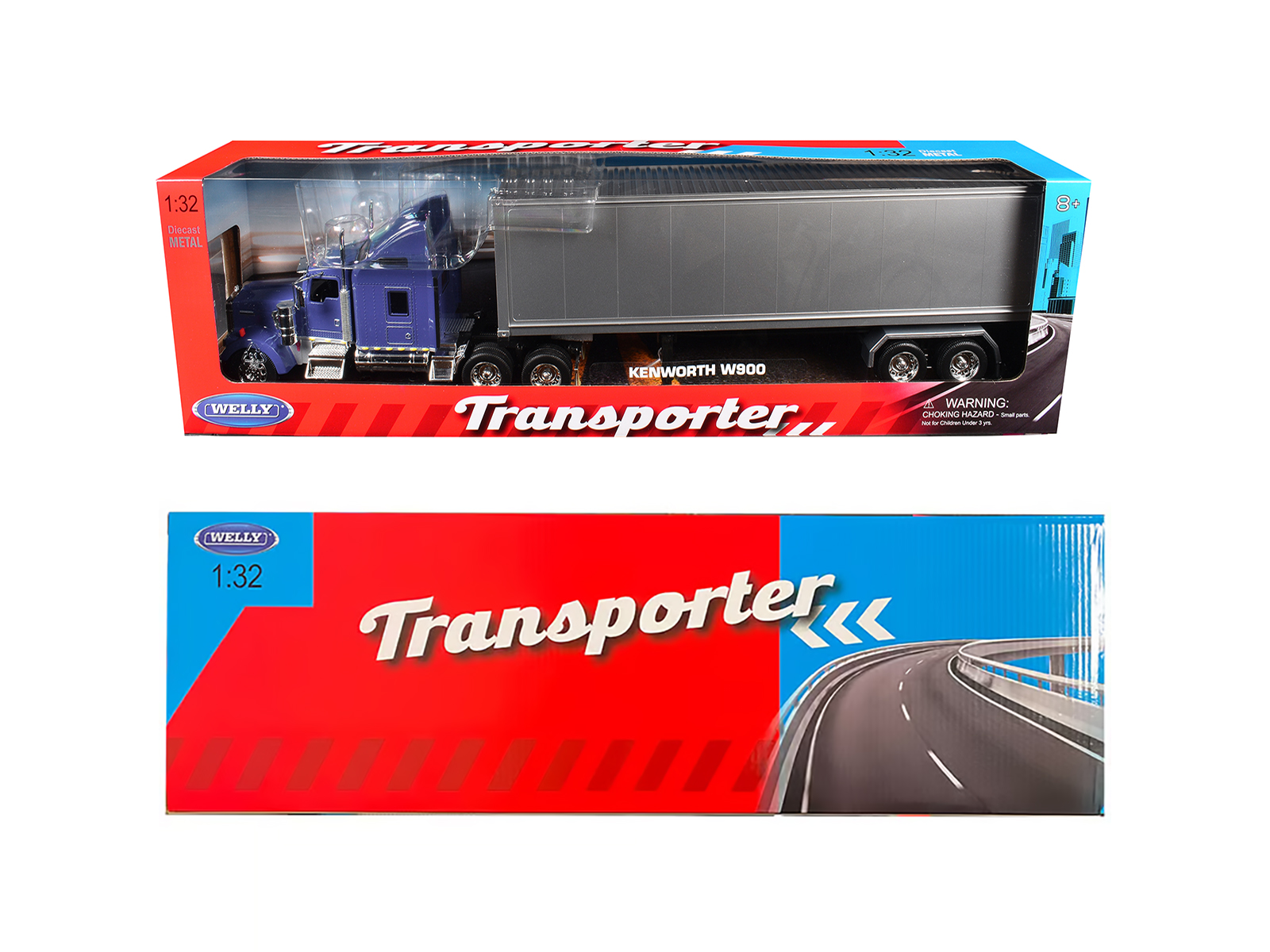 Kenworth W900 Truck Blue with Gray Container 1/32 Diecast Model by Welly - Image 3