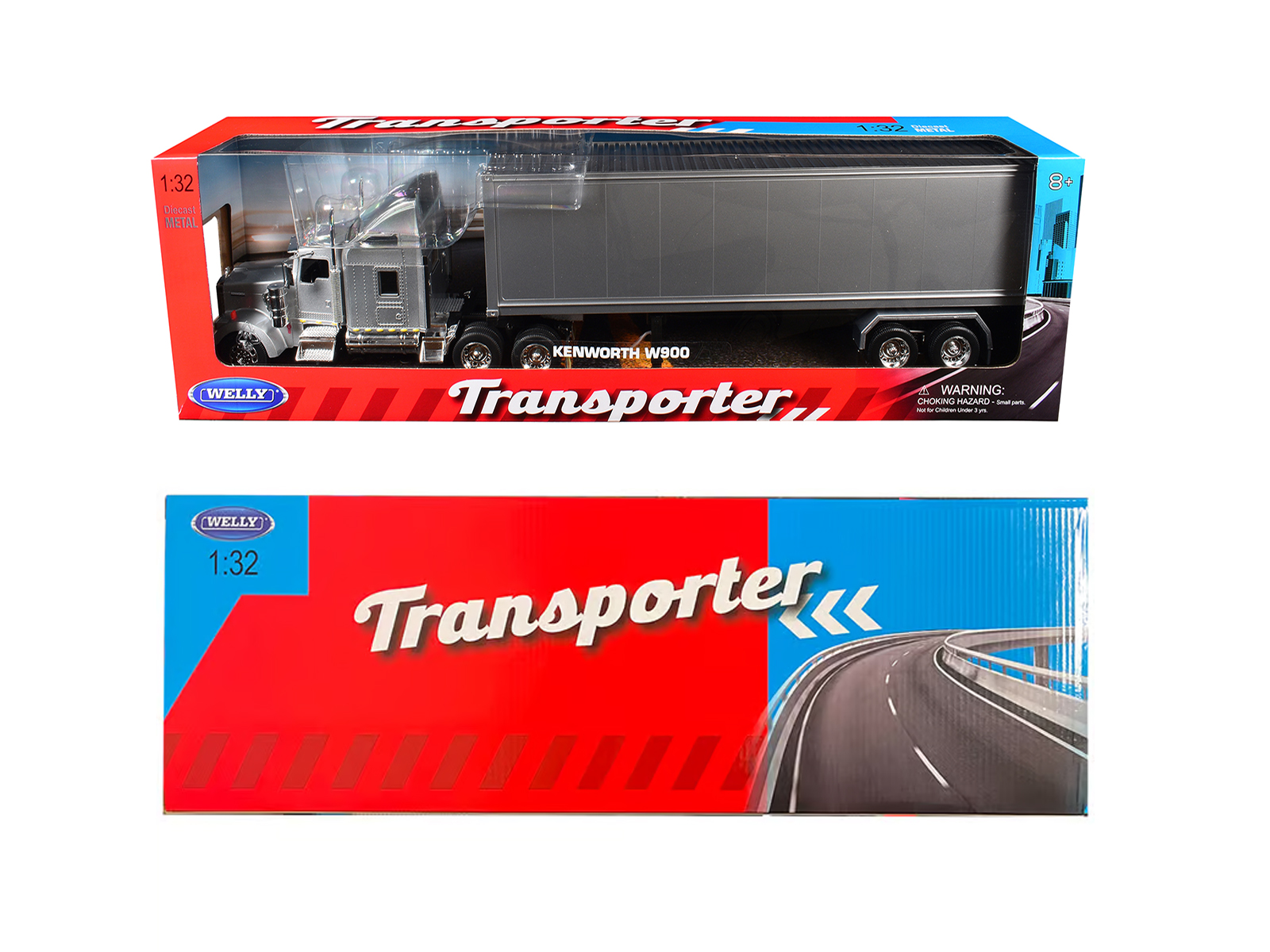 Kenworth W900 Truck Silver Metallic with Gray Container 1/32 Diecast Model by Welly - Image 3
