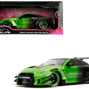 Nissan GT-R (R35) Liberty Walk Body Kit 2.0 RHD (Right Hand Drive) Green and Matt Black "Pink Slips" Series 1/18 Diecast Model Car by Jada