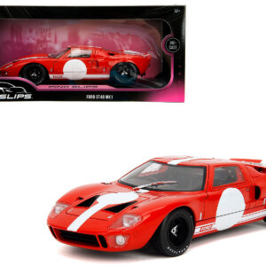 Ford GT40 MK1 Red with White Stripes and Graphics "Pink Slips" Series 1/18 Diecast Model Car by Jada