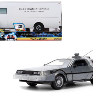DeLorean Brushed Metal Time Machine with Lights "Back to the Future" (1985) Movie "40th Anniversary" Special Packaging "Hollywood Rides" Series 1/24 Diecast Model Car by Jada