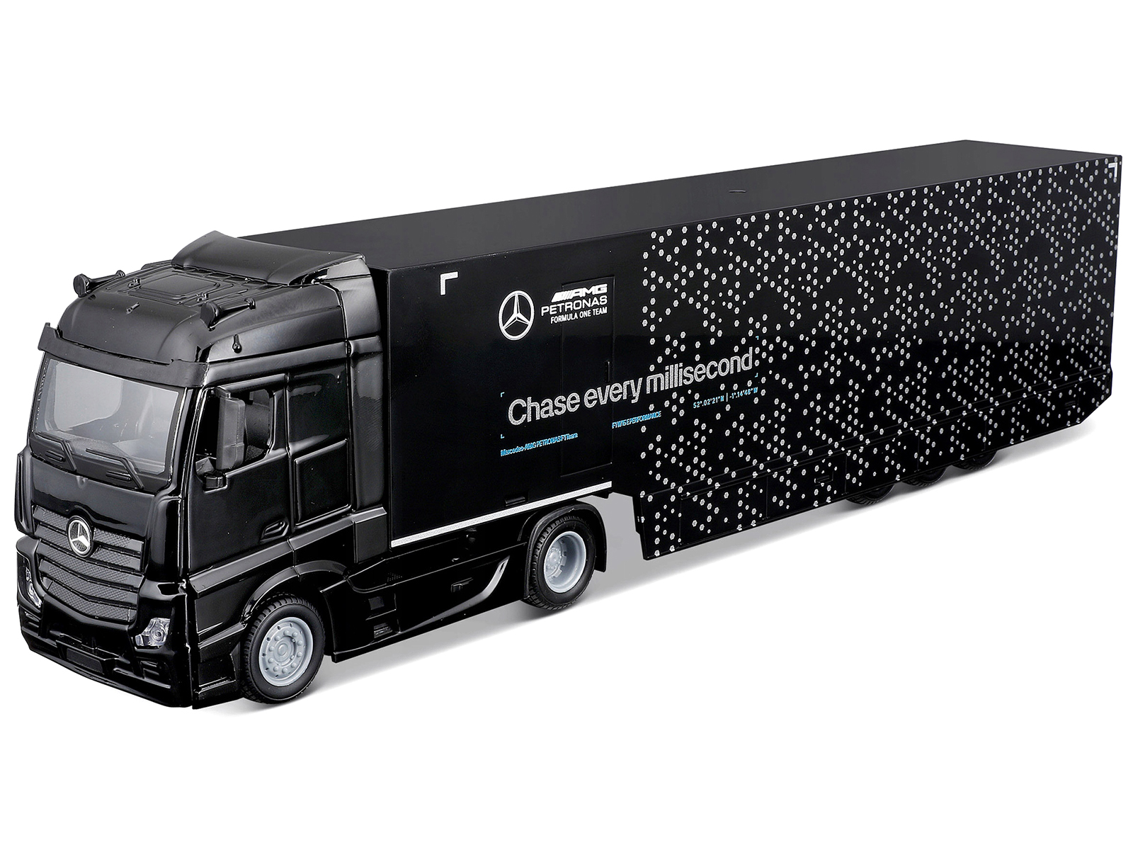 Mercedes-Benz Actros Gigaspace Car Transporter Black and Mercedes-AMG F1 W15 E Performance #63 George Russell "Petronas" Formula One F1 World Championship (2024) "Racing Hauler" Series 1/43 Diecast Model Car by Bburago - Image 2