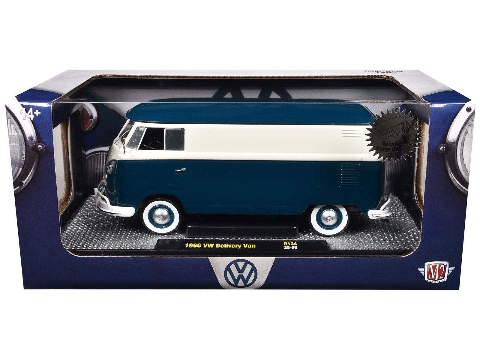 1960 Volkswagen Delivery Van Blue and White Limited Edition to 6650 pieces Worldwide 1/24 Diecast Model Car by M2 Machines - Image 3