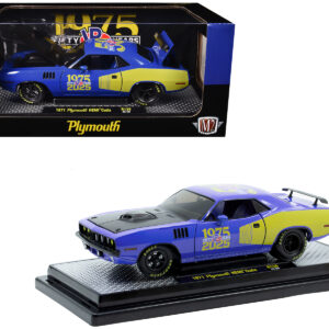 1971 Plymouth Hemi Cuda "VP Racing 50 Years" Blue with Yellow Sides Limited Edition to 8650 pieces Worldwide 1/24 Diecast Model Car by M2 Machines