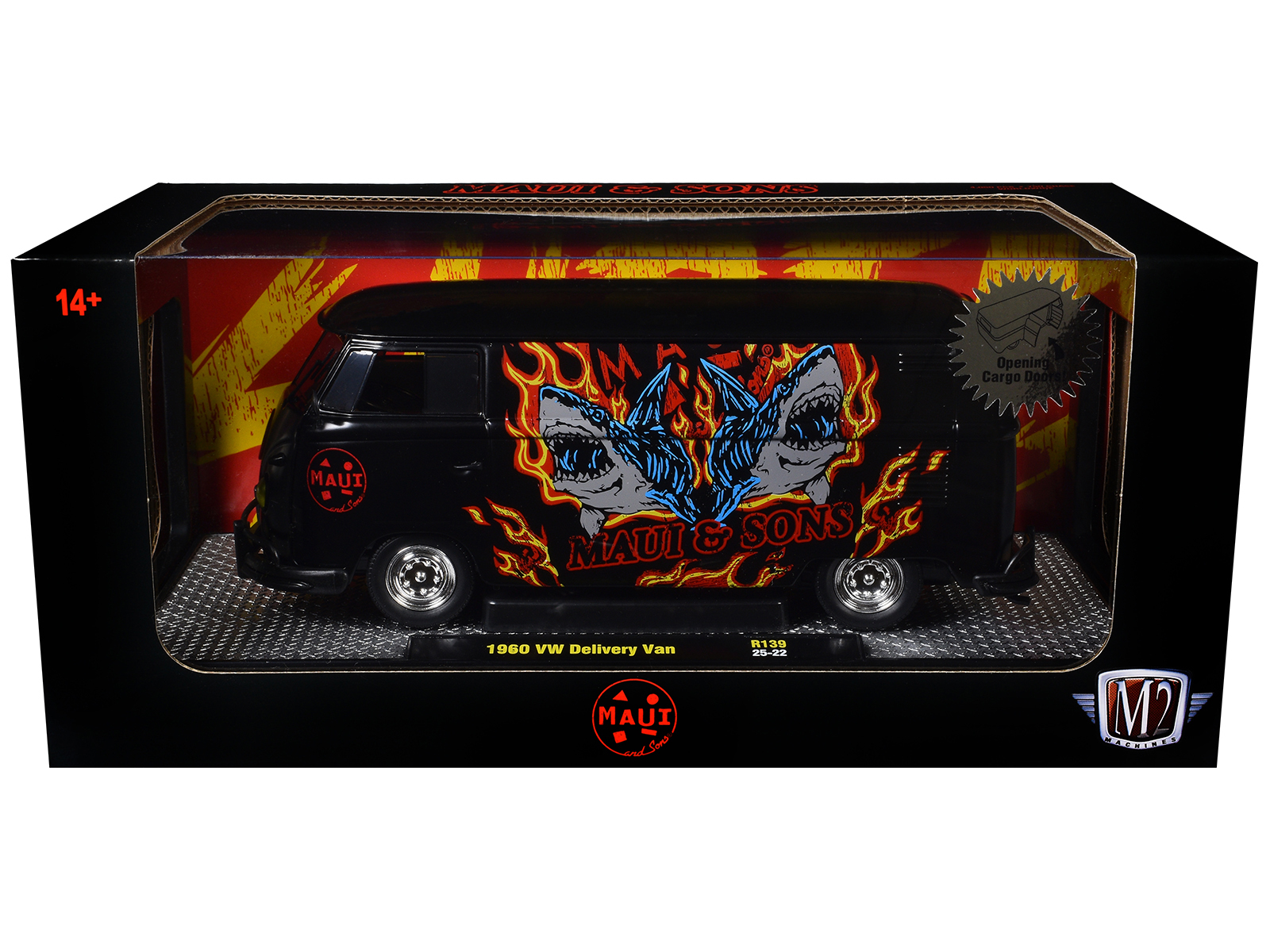 1960 Volkswagen Delivery Van "Maui & Sons" Black with Graphics Limited Edition to 4050 pieces Worldwide 1/24 Diecast Model Car by M2 Machines - Image 3