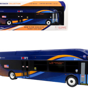 New Flyer Xcelsior Transit Bus Bank "MTA New York City" Blue with Graphics "The Bus & Motorcoach Collection" Limited Edition to 504 Pieces Worldwide 1/43 Model by Iconic Replicas