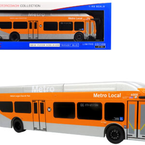 New Flyer Xcelsior Transit Bus Bank "Los Angeles Metro" Orange and Silver "The Bus & Motorcoach Collection" Limited Edition to 504 Pieces Worldwide 1/43 Model by Iconic Replicas