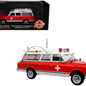 1969 Chevrolet C-10 Ambulance "Baltimore City Fire Department" White and Red "5 Alarm" Series Limited Edition 1/50 Diecast Model by Iconic Replicas