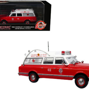 1969 Chevrolet C-10 Ambulance "Los Angeles City Fire Department" Red and White "5 Alarm" Series Limited Edition 1/50 Diecast Model by Iconic Replicas