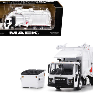 Mack LR Refuse Garbage Truck with McNeilus Meridian Front Loader White with Trash Bin 1/64 Diecast Model by DCP/First Gear