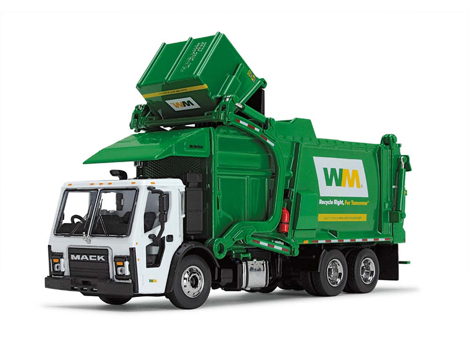 Mack LR Garbage Truck with McNeilus Meridian Front Load Refuse Body White and Green with Refuse Bin "Waste Management" 1/64 Diecast Model by First Gear - Image 3