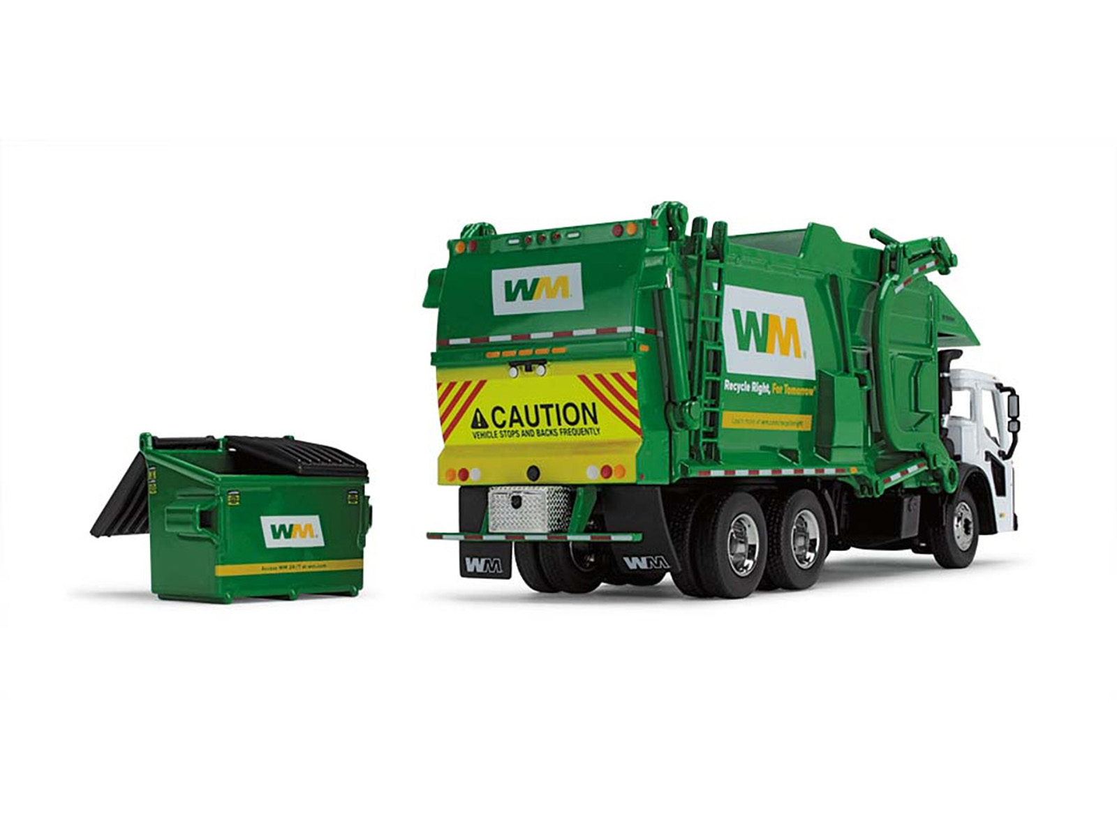 Mack LR Garbage Truck with McNeilus Meridian Front Load Refuse Body White and Green with Refuse Bin "Waste Management" 1/64 Diecast Model by First Gear - Image 4
