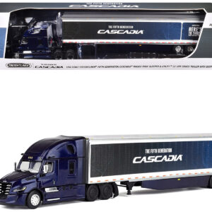 Freightliner Fifth Generation Cascadia Raised Roof Sleeper & 53' Utility Trailer with Skirts Midnight Blue 1/64 Diecast Model by DCP/First Gear