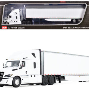Freightliner Fifth Generation Cascadia Raised Roof Sleeper & 53' Utility Trailer with Skirts White 1/64 Diecast Model by DCP/First Gear