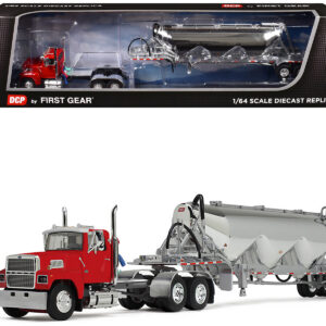 Ford LTL 9000 Day Cab with Heil Pneumatic Tank Trailer Heil Red 1/64 Diecast Model by DCP/First Gear