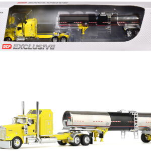 Kenworth W900L with 60" Aerodyne Sleeper and Brenner Tank Trailer "Double C Transport" Yellow 1/64 Diecast Model by DCP/First Gear