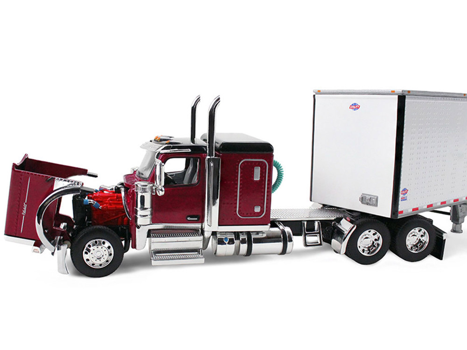 Peterbilt 589 with 58" Flat Top Sleeper and 53' Utility Trailer Legendary Red with Black Top 1/64 Diecast Model by DCP/First Gear - Image 2