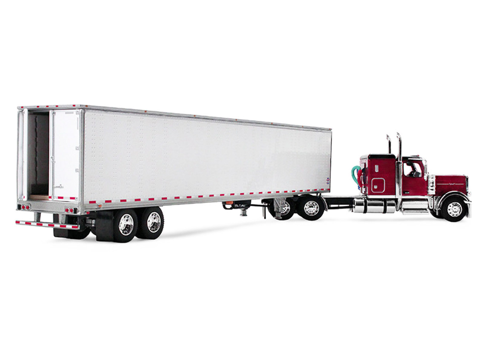 Peterbilt 589 with 58" Flat Top Sleeper and 53' Utility Trailer Legendary Red with Black Top 1/64 Diecast Model by DCP/First Gear - Image 4