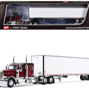 Peterbilt 589 with 58" Flat Top Sleeper and 53' Utility Trailer Legendary Red with Black Top 1/64 Diecast Model by DCP/First Gear