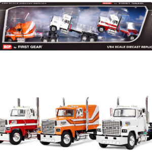 Ford LTL 9000 Trio Set (Two Day Cabs and One 60" Flat Top Sleeper) 1/64 Diecast Model by DCP/First Gear