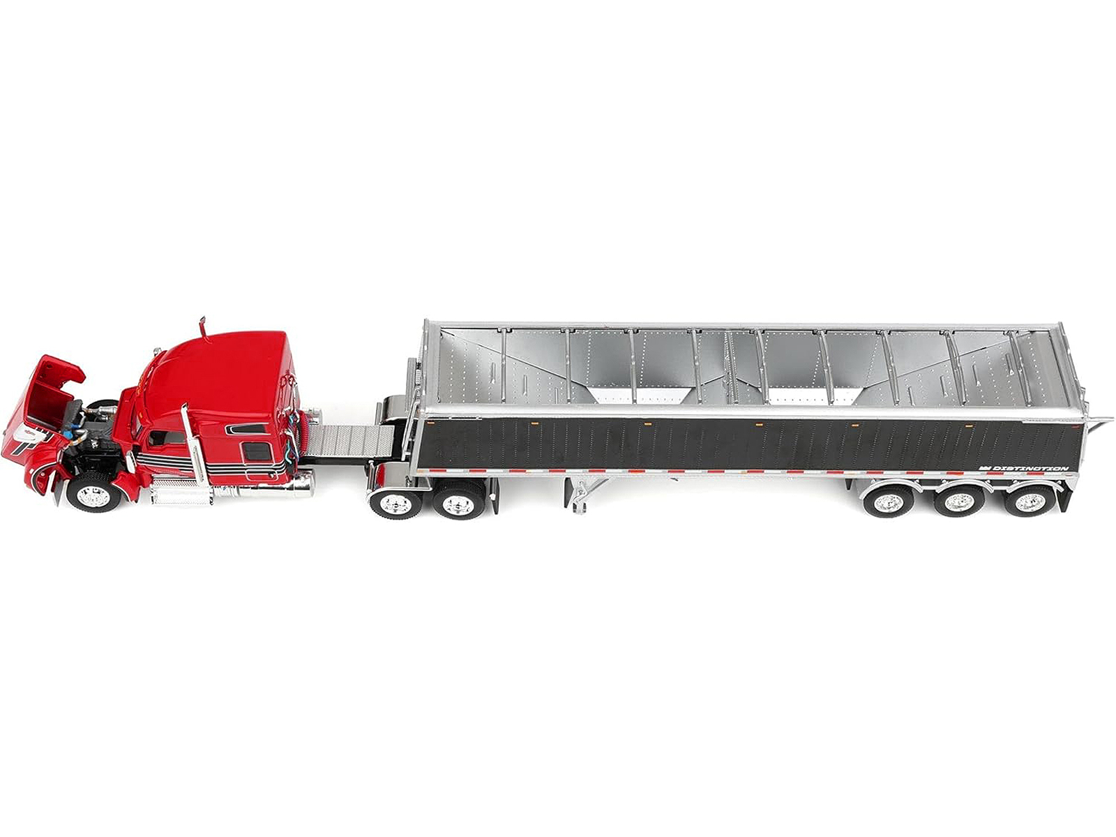 Kenworth W990 with 76" Mid-Roof Sleeper and Lode King Distinction Hopper Trailer Red and Black 1/64 Diecast Model by DCP/First Gear - Image 2
