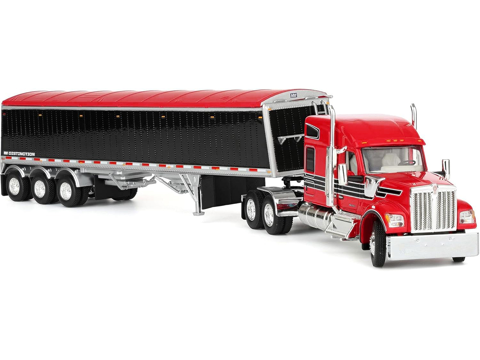 Kenworth W990 with 76" Mid-Roof Sleeper and Lode King Distinction Hopper Trailer Red and Black 1/64 Diecast Model by DCP/First Gear - Image 3