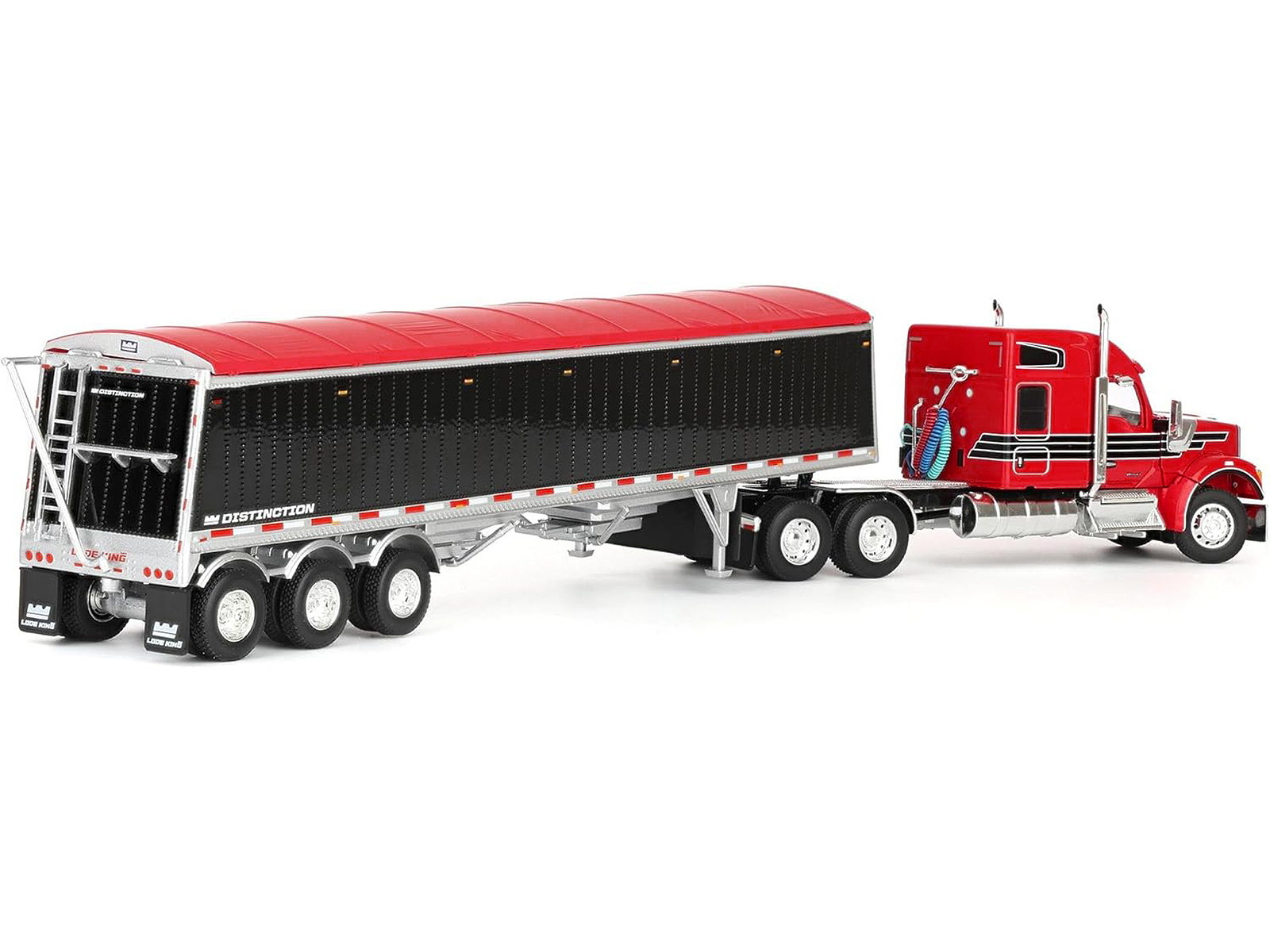 Kenworth W990 with 76" Mid-Roof Sleeper and Lode King Distinction Hopper Trailer Red and Black 1/64 Diecast Model by DCP/First Gear - Image 4