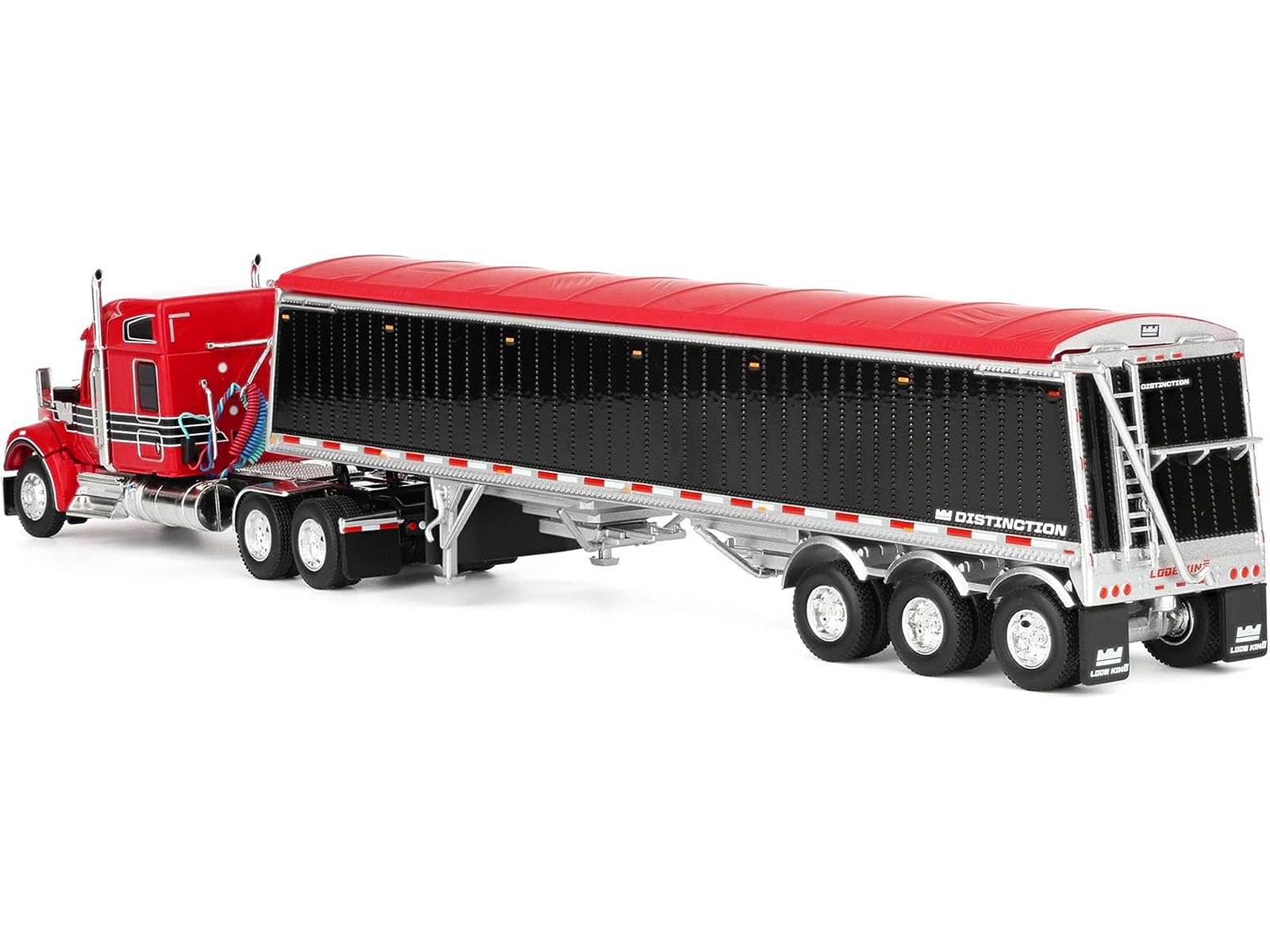 Kenworth W990 with 76" Mid-Roof Sleeper and Lode King Distinction Hopper Trailer Red and Black 1/64 Diecast Model by DCP/First Gear - Image 5