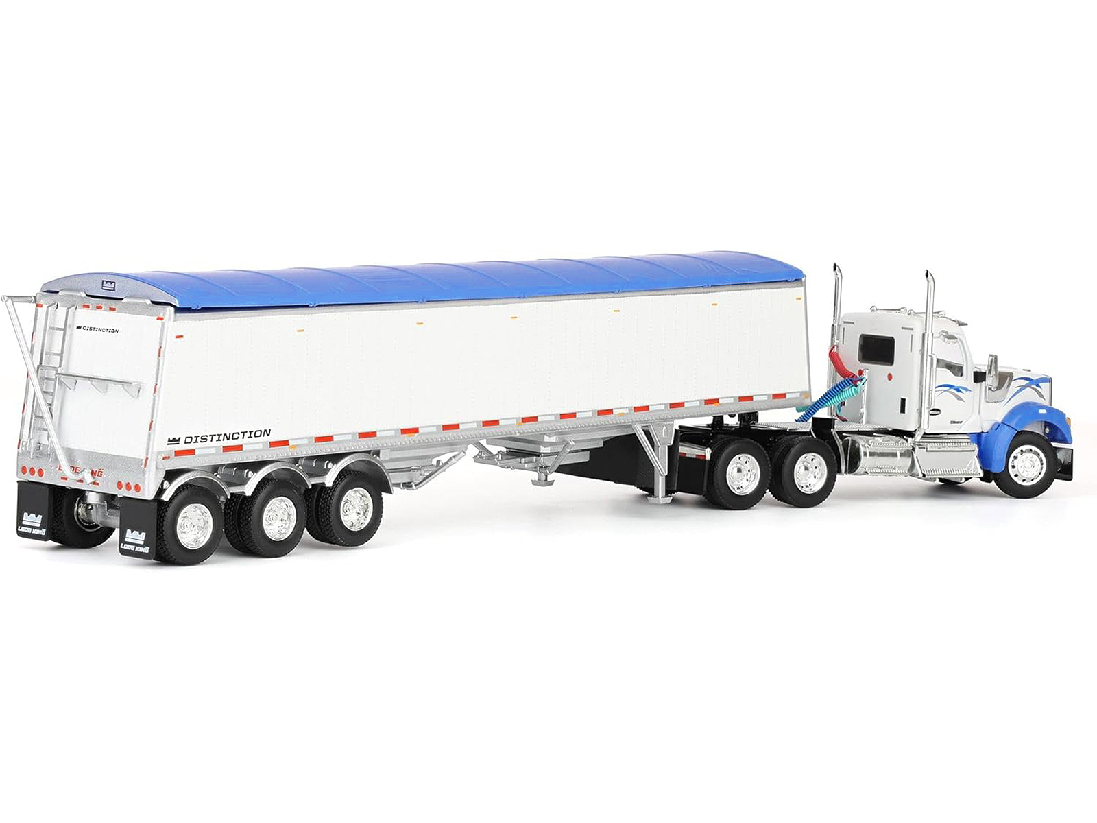 Kenworth W990 Day Cab and Lode King Distinction Hopper Trailer White and Blue 1/64 Diecast Model by DCP/First Gear - Image 5