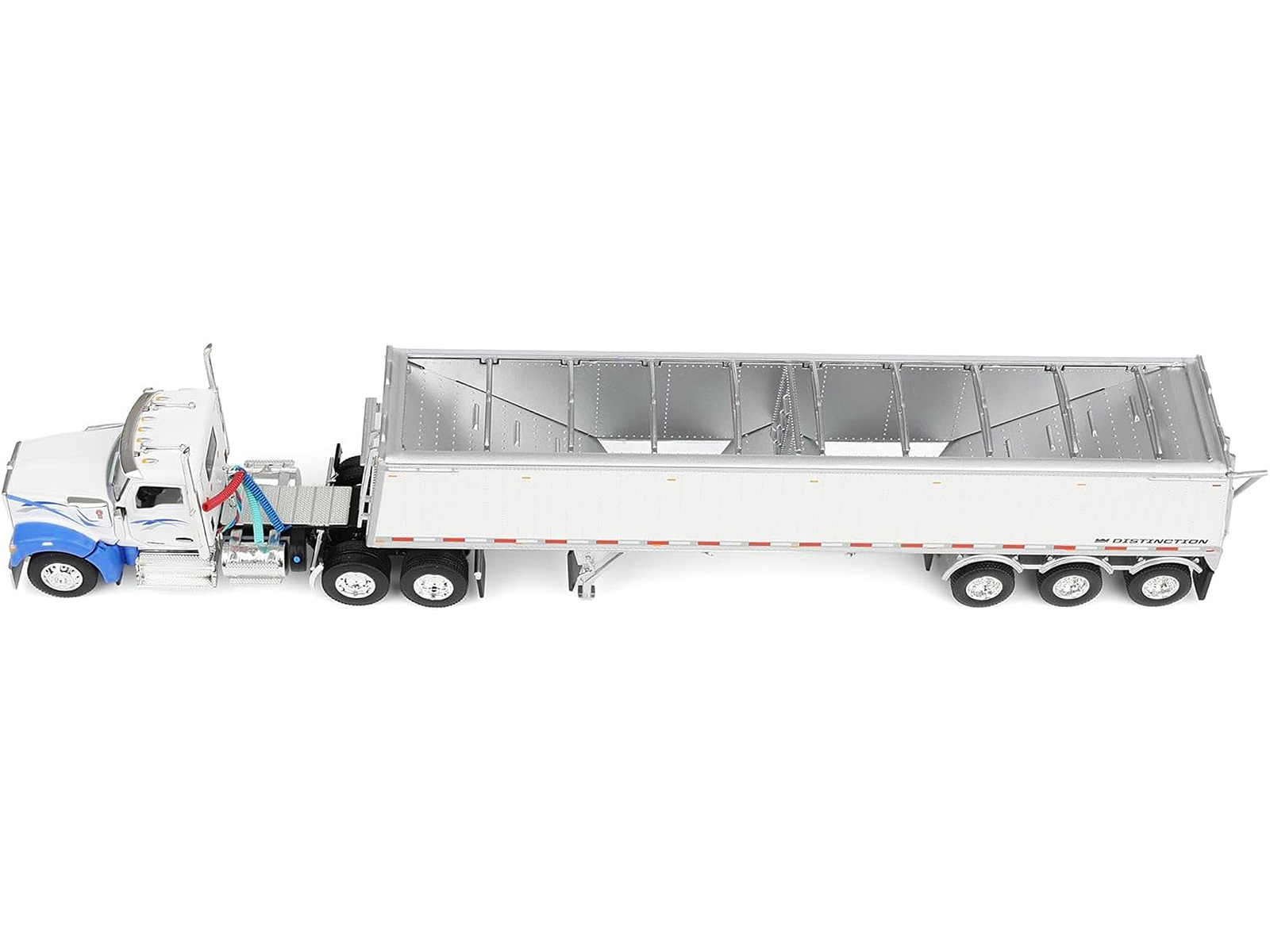 Kenworth W990 Day Cab and Lode King Distinction Hopper Trailer White and Blue 1/64 Diecast Model by DCP/First Gear - Image 2