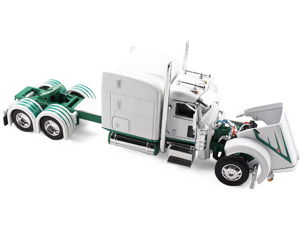 Peterbilt 389 with 63" Mid-Roof Sleeper and 53' Utility Trailer White with Green Stripes 1/64 Diecast Model by DCP/First Gear - Image 2